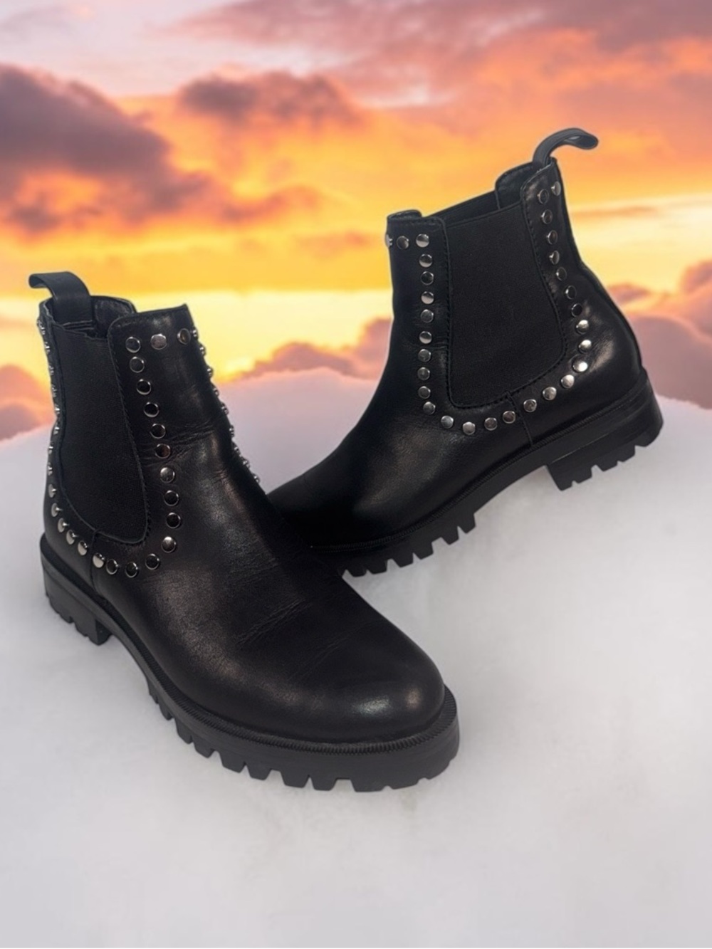 Dolce Vita Black Leather Studded Chelsea Booties